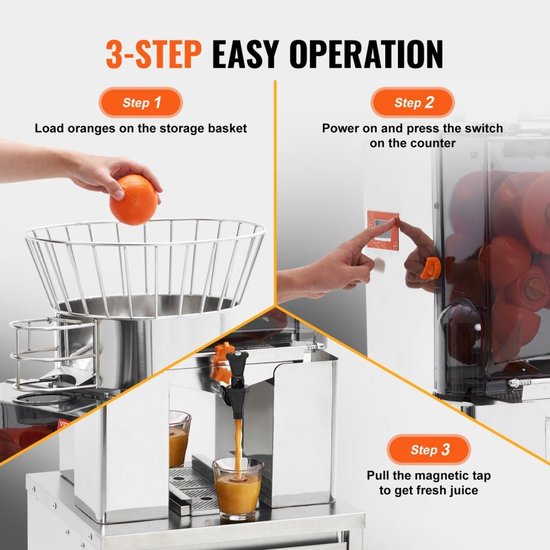 Sinaasappelpers - Professionele Commerciële Automatische Citruspers - 120 W - RVS Behuizing - 25 Sinaasappels per Minuut - Uittrekbaar Filter - Transparante Kap — afbeelding 2