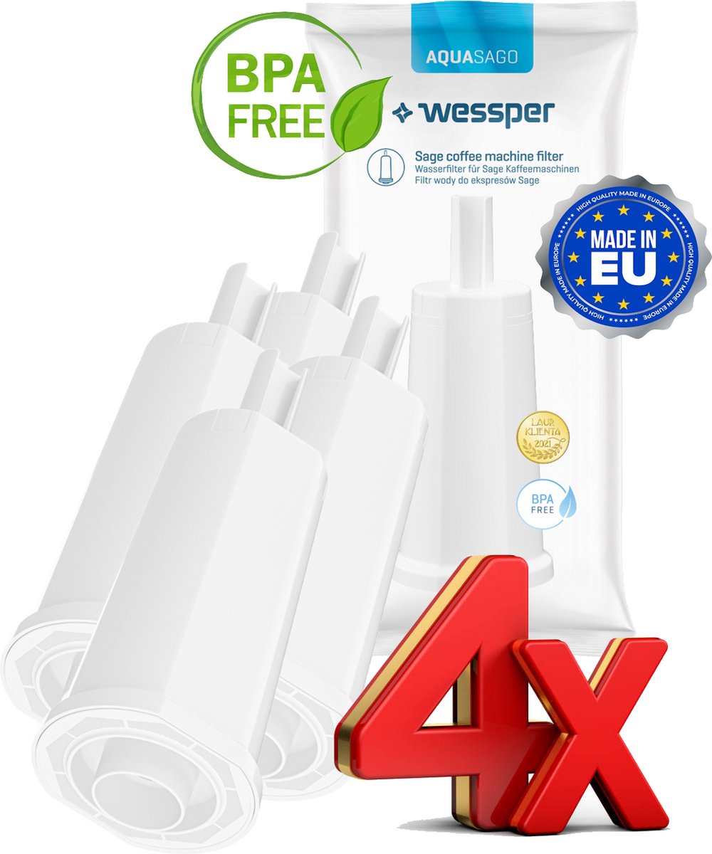 Wessper 4x Waterfilter voor Sage Breville Koffiemachines, Koffiemachine Filtervervanging voor Sage, Sage Barista Express Pro SES008, SES875, SES878, SES880, SES810, SES980, SES990, BES920, BES811
