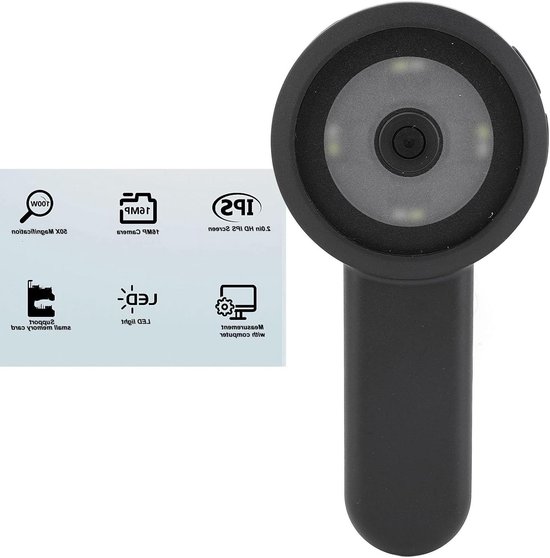 50X Digitale Vergrootglas met 2 Inch IPS-scherm 16 MP Camera USB-aansluiting, Dubbele Lichtbronmodi, Oplaadbare Batterij, op Grote Schaal Toegepast voor Sieraden, Bankbiljetten