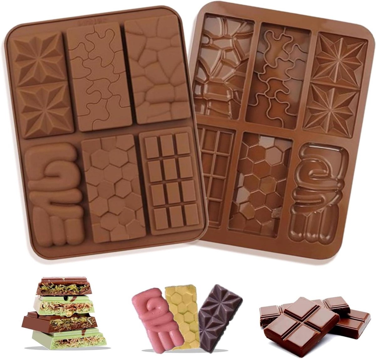 EGoods - Siliconen chocoladevorm set voor diepe tabletten - Herbruikbaar - Chocoladeplaat voor chocolade, snoep en cake - 6 inkepingen