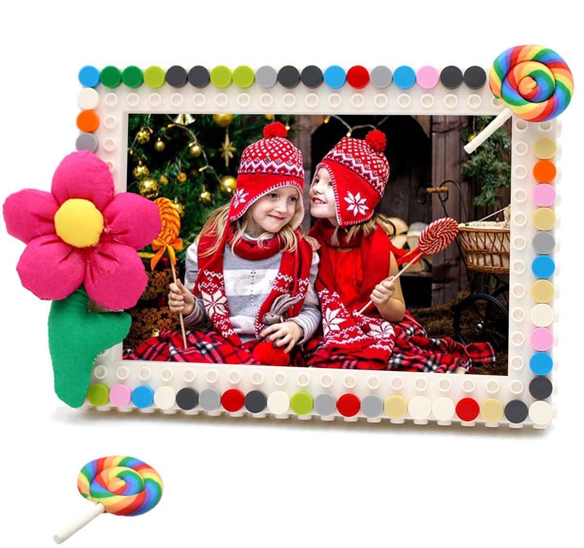 Namajunas - Kerstversiering - Kerst - Christmas Decorations - Christmas Building blocks - Kerst Bouwstenen - Niet geschikt voor LEGO - Lolly's en bloemen - Fotolijsten - DIY 3D-fotokader - Tafeldecoratie - Kerst Cadeau - Christmas Gift - Kerststukjes