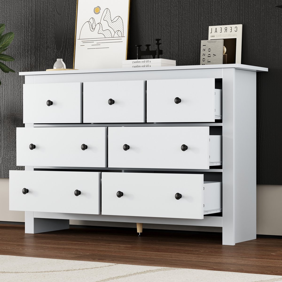 STILVORA Dressoirs - Buffetkast Met 7 Laden - Moderne Opbergkast Voor Keuken En Eetkamer - 152×40×89 cm - Spaanplaat - Wit