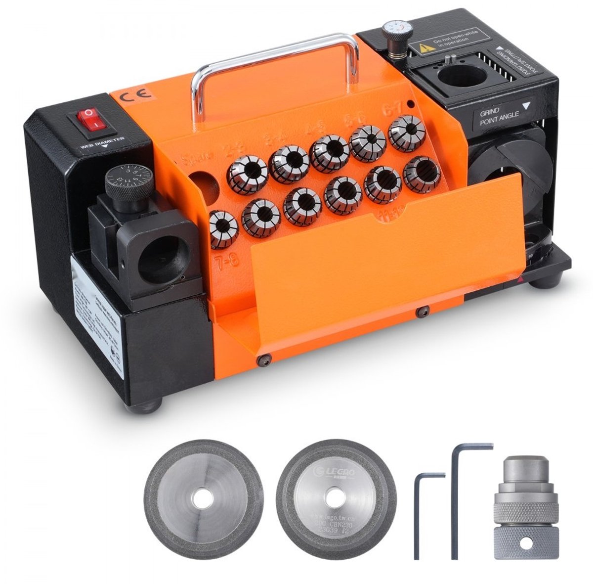 Boorslijper / Boorbit Slijper - Slijpstation - 120 W - 4500 RPM - Verstelbare Punthoek 95-135° - 11 Spantangen - Stalen Constructie - Voor Boordiameter Ø 3-13 mm