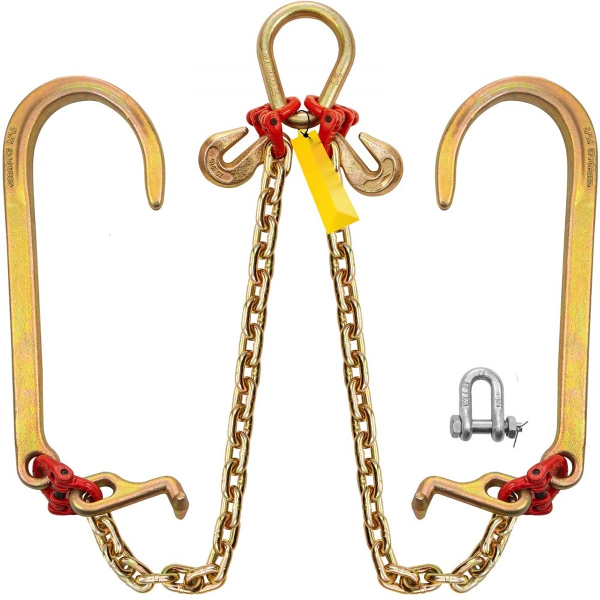 Sleepketting met J-haak - G80 transportketting - Lengte 3 m x 8 mm - Draagvermogen 4200 kg - Voor vrachtwagens - Twee G70 J-haken - Set van 2