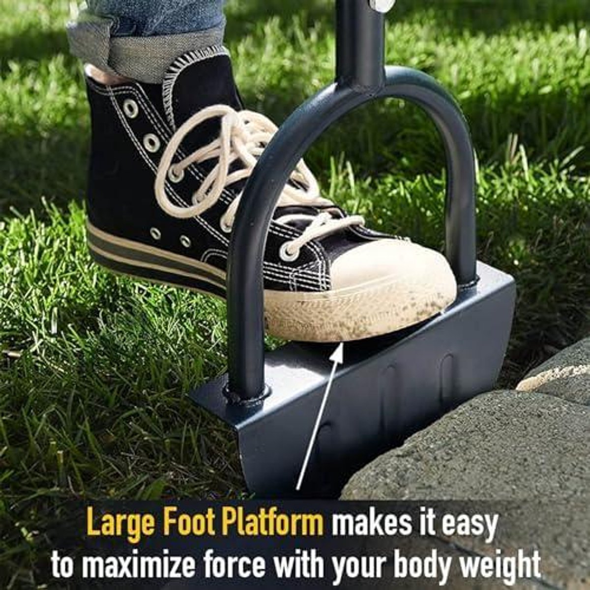 EGoods - Half Moon Lawn Edger van hoge hardheid carbon staal met lange steel voor stoepgras - tuin trim schop in geel en zwart kleur.