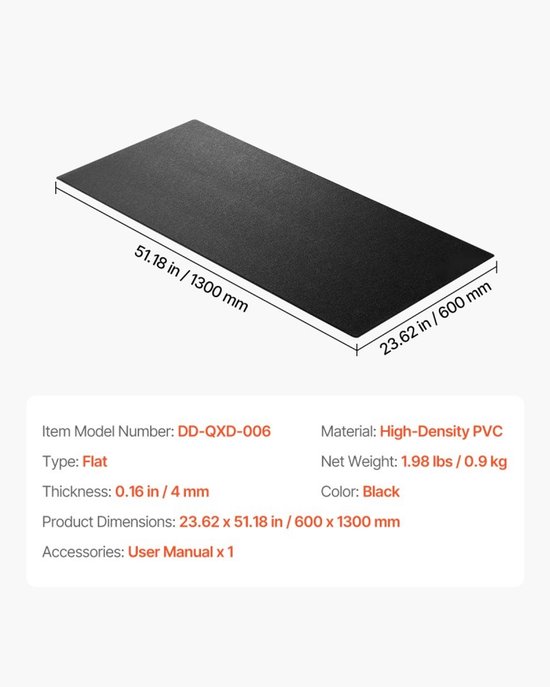 Loopbandmat - Vloerbeschermingsmat voor Fitnessapparatuur - Afmeting 60 x 130 cm - Dikte 4 mm - Hoge Dichtheid PVC - Antislip - Geluid- en Trillingsdempend - Voor Tapijt — afbeelding 3