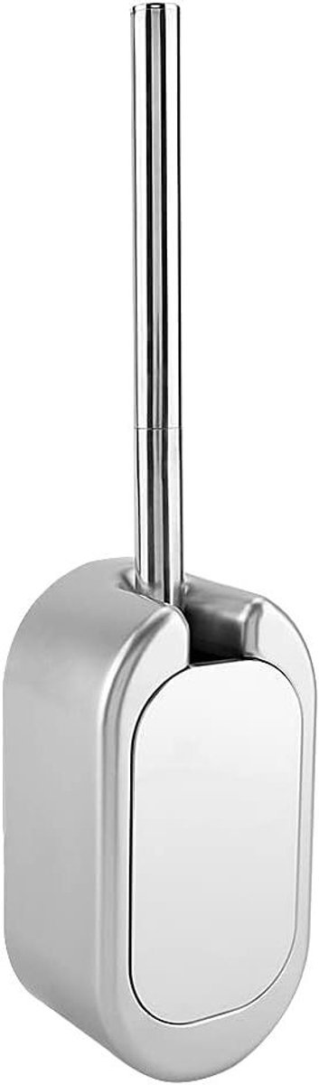 EGoods - Toiletborstelset voor wandmontage met spijkervrije bevestiging - Roestvrijstalen accessoires - Zelfopenend deksel - Zilverkleurig