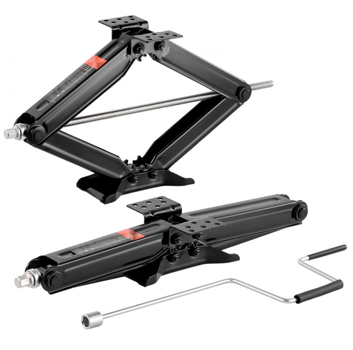 Caravan & Camper Schaarkrik - Nivelleer- en Stabilisatorkrik Set van 2 - Draagvermogen 2268 kg - Hefhoogte 103-595 mm - Met Slinger - Met Basisplaten en Waterpassen