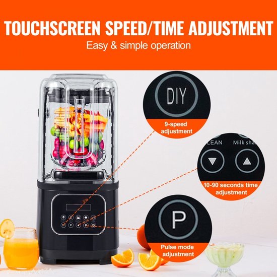 Professionele Blender - Horeca Blender - Capaciteit 2 L - Met Beschermkap - Glazen Kan - 9 Snelheden & 5 Functies - Voor Smoothies & Shakes - Zwart — afbeelding 5
