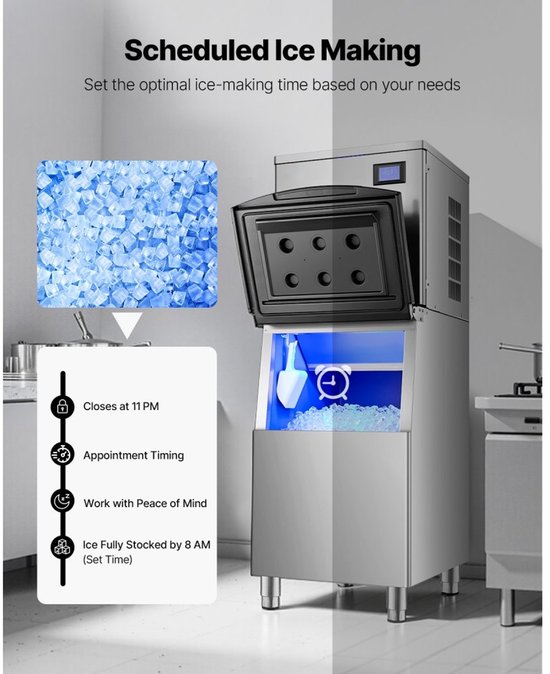Commerciële IJsblokjesmachine / IJsmaker - Machinekop - Capaciteit 204 kg/dag - Roestvrij Staal & PE - Slim Bedieningspaneel - Reiniging met Eén Knop - Alleen Kop van Merkloos — afbeelding 2