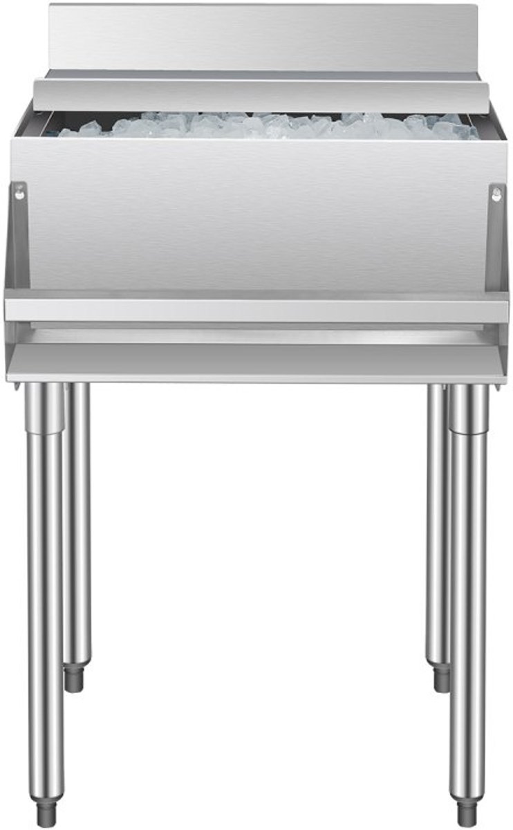 Horeca ijsbak - Onderbouw ijsput 61,6 L - RVS - Schuifdeksel - Verstelbare bolpoten - 610 x 614 x 930 mm - Zilver