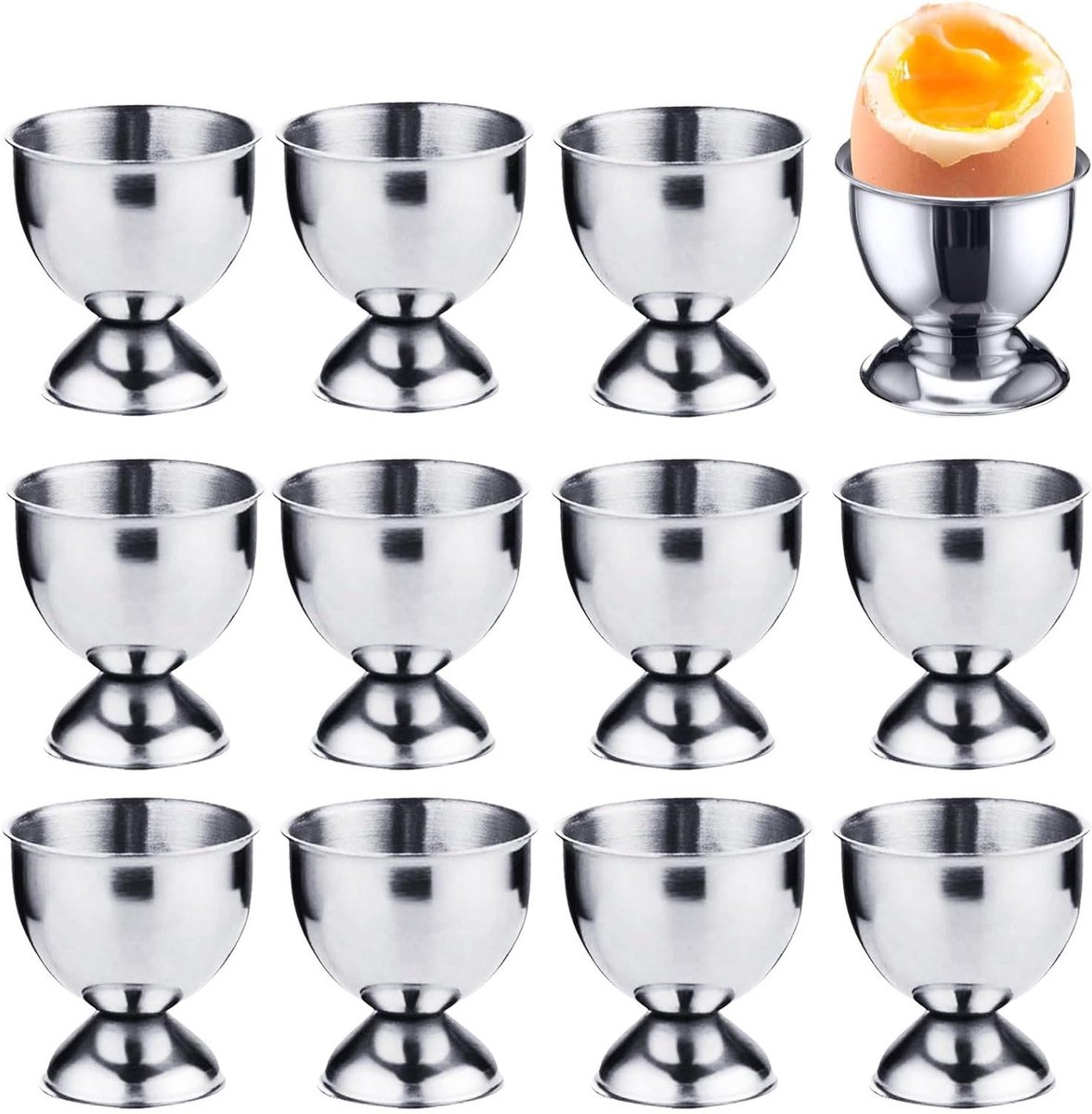 EGoods - Set van 12 roestvrijstalen eierdopjes met dienblad voor ontbijttafel