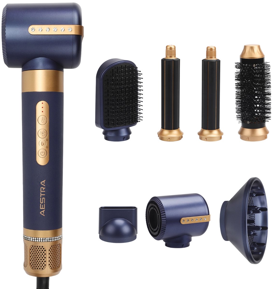7 in 1 Hairwrap - Aestra - Föhn met Diffuser - 110.000RPM - Föhnborstel - Krultang - Krulborstel - Airstyler - Haarborstel - 1400W - Navy