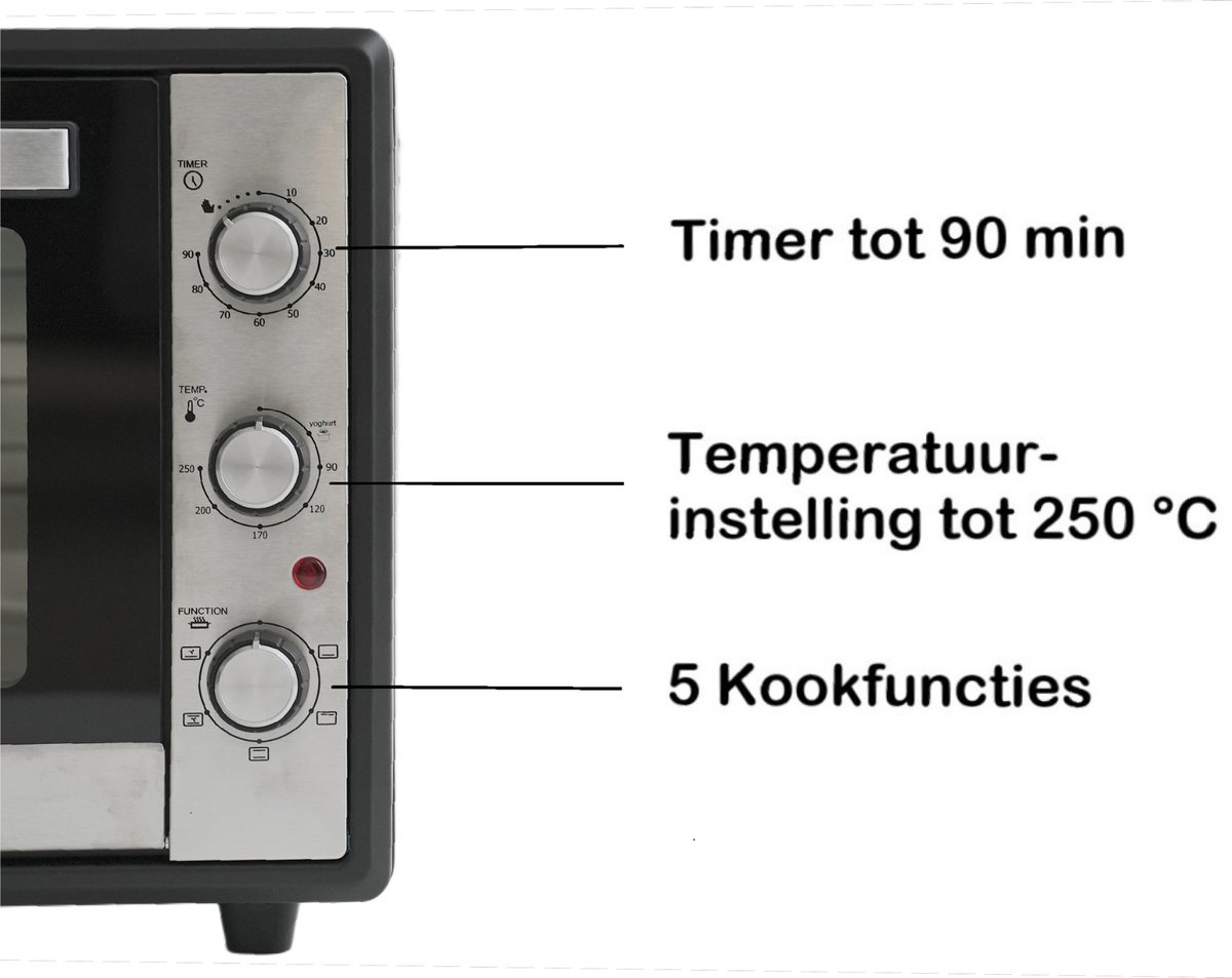 Merkador XL Vrijstaande Oven - 65 Liter - 2000 Watt - Hetelucht - RVS Afwerking - Eenvoudig Te Reinigen Geëmailleerde Binnenruimte – foto 2