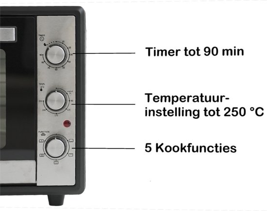 Merkador XL Vrijstaande Oven - 65 Liter - 2000 Watt - Hetelucht - RVS Afwerking - Eenvoudig Te Reinigen Geëmailleerde Binnenruimte