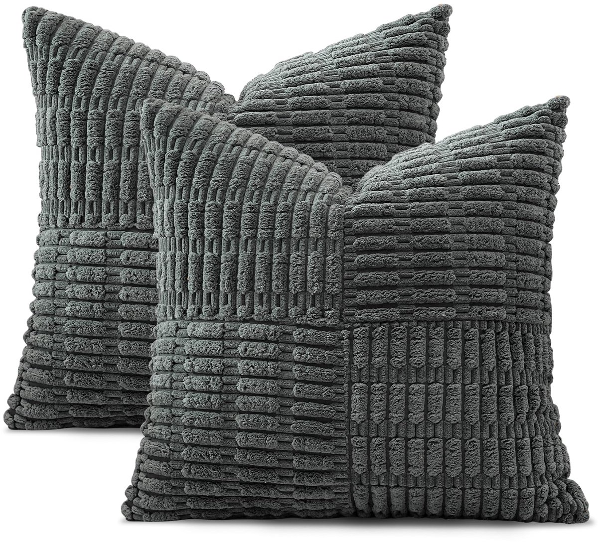 Unyqoos Set van 2 decoratieve kussenslopen met gestreept corduroy ontwerp voor elk interieur Donkergrijs
