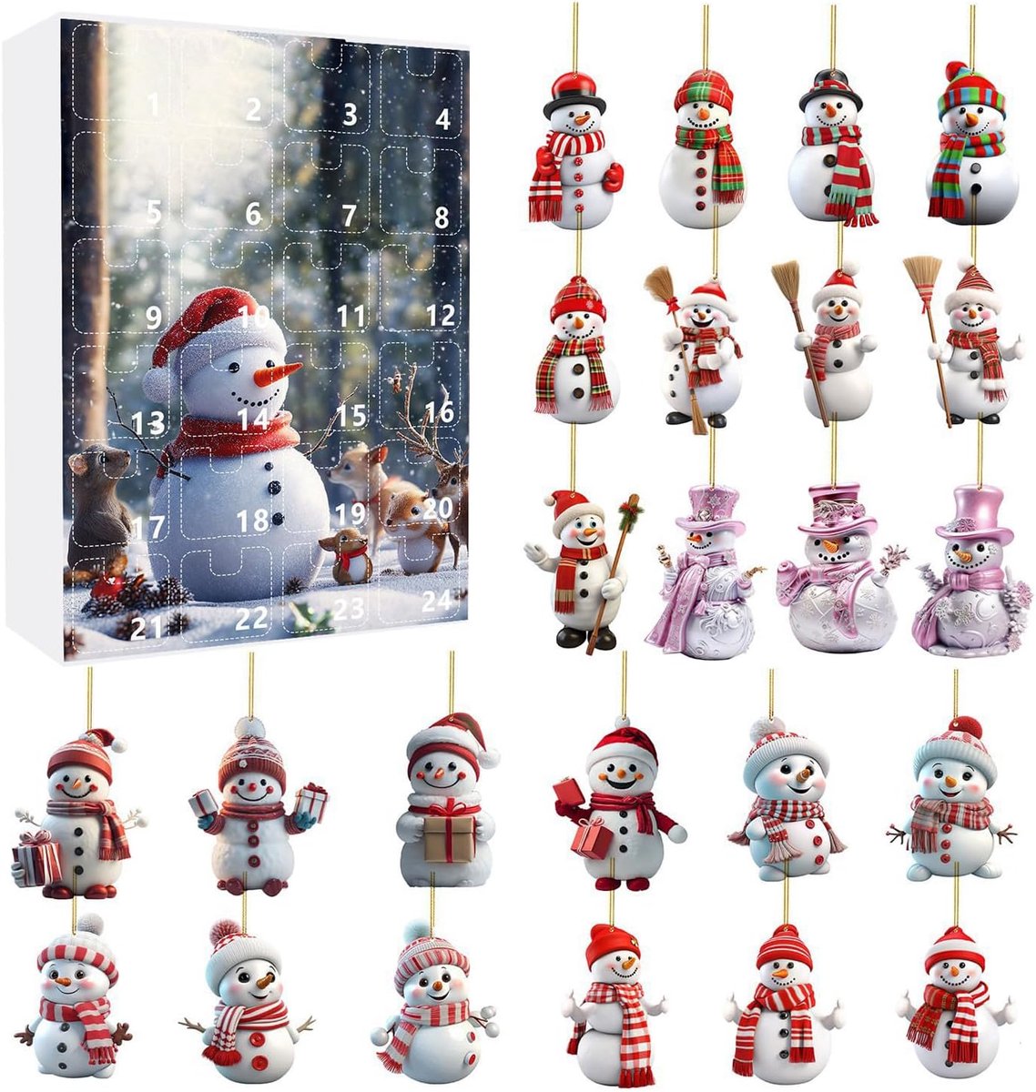 2025 Acryl Hangers Adventskalender met Hangende Ornamenten - Kerstdecoratie met Sneeuwpop.