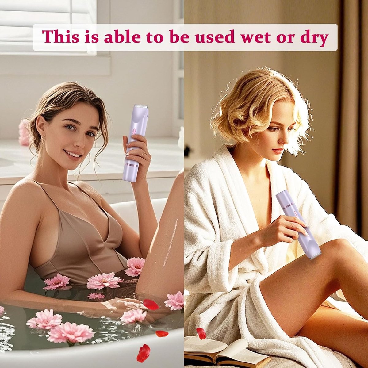2 In 1 Ladyshaves voor vrouwen – Elektrisch Scheerapparaat – Waterdichte - Bikinilijntrimmer - Comfortabel en zacht – Zachte Trimmer Voor Lichaam En Gevoelige Zones – Comfortabel En Pijnloos Scheren – Paars – foto 5