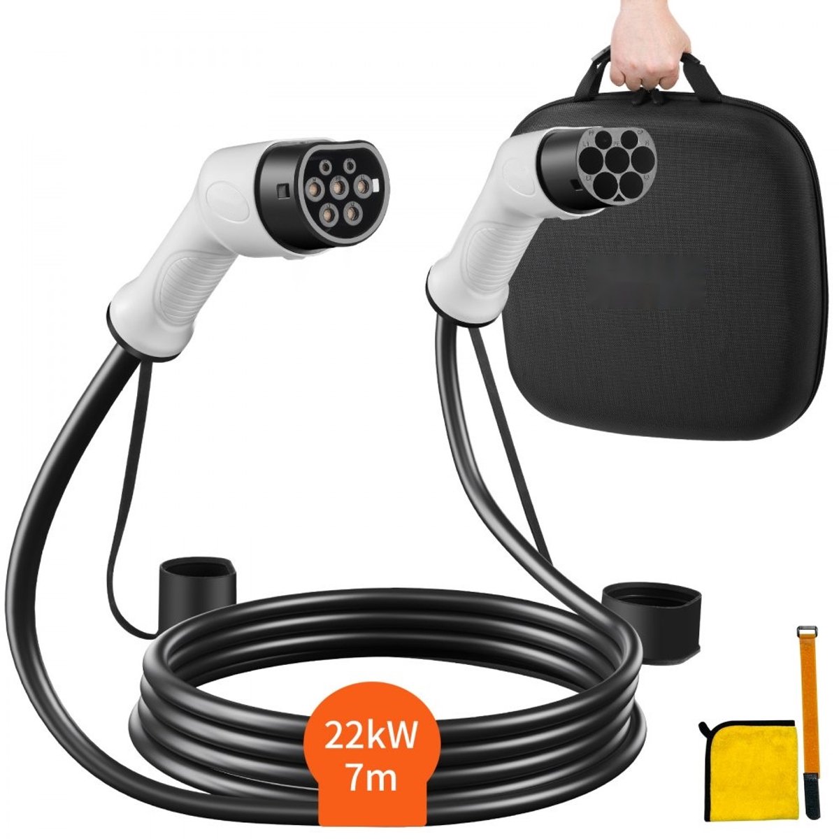 EV Laadkabel/Oplaadkabel - Type 2 naar Type 2 - 3-Fase - 22 kW - 7 m Kabellengte - TPU Kabel - Waterdicht en Stofdicht - Compatibel met Alle Type 2 Auto’s