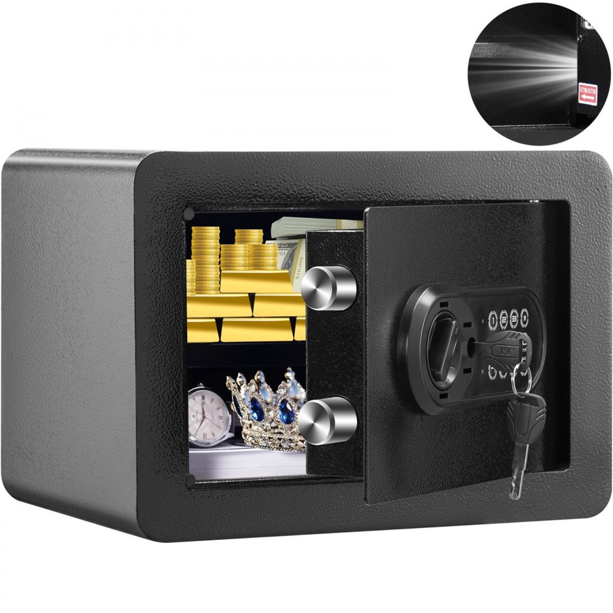 Kluis - Digitale meubelkluis/wandkluis 14 L / 0,5 kubieke voet - Code en sleutelslot - Inclusief brandwerende geldzak - Verwijderbare plank - Binnenkast - Muurbevestiging