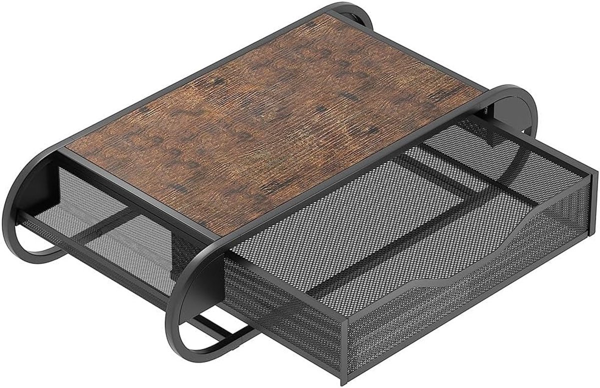 Capsulehouder met Lade - Metaal Frame & Houten Bovenblad – Coffee Station voor Keuken, Woonkamer & Kantoor - 55 x 28 x 12,7 cm