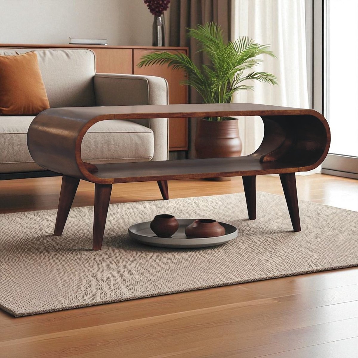 Salontafel - Solide Hout - Nordic Stijl - Open Sleuf voor Toegang - Donkerbruin