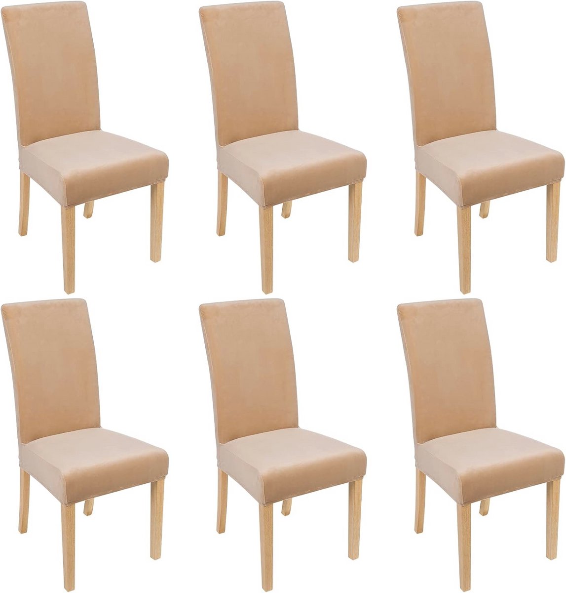Fluwelen stretch eetkamerstoelhoezen set van 6 - Beige - Zacht en wasbaar