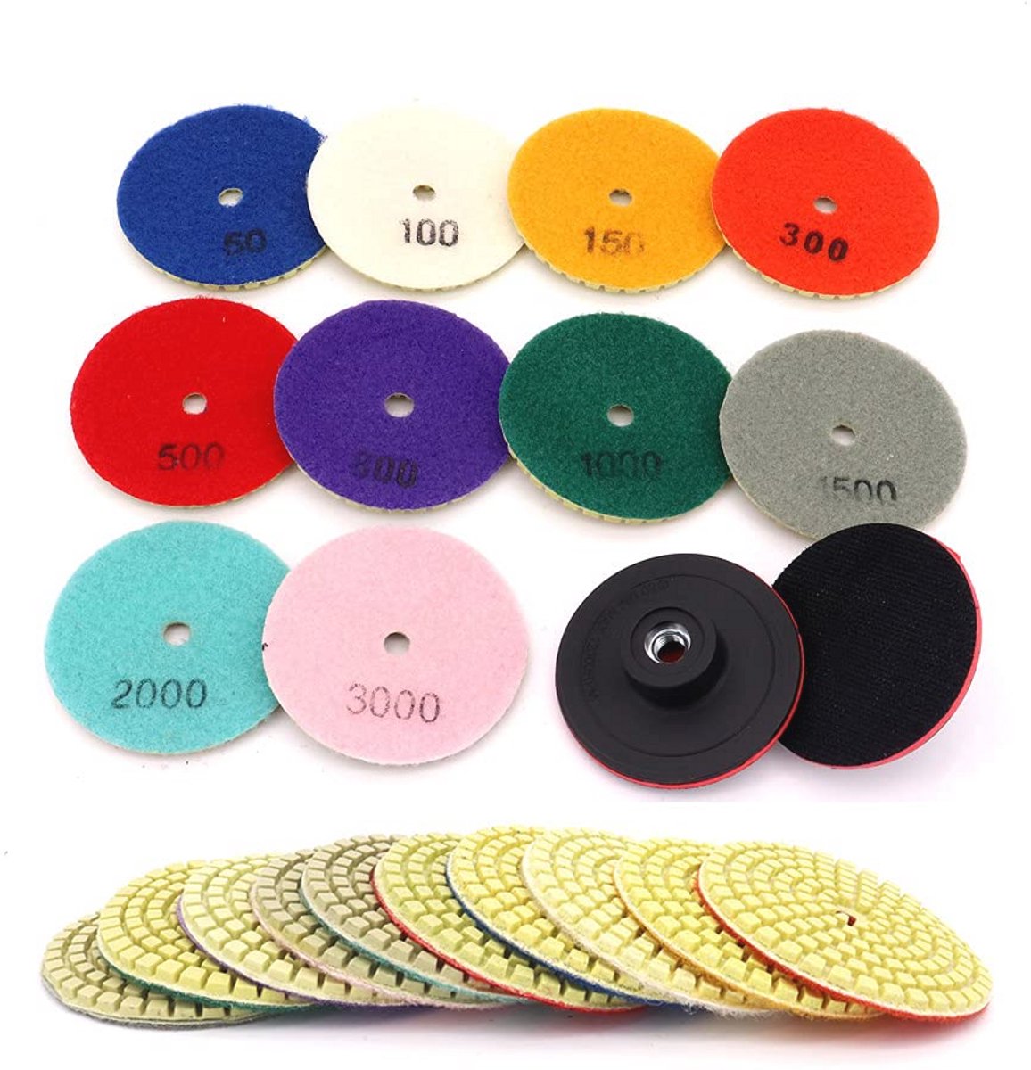 Diamantpolijstschijven Set van 12 - 3 Inch, 80 mm, Voor Graniet, Betonsteen en Keramiek - Nat Polijstwielen, 50-3000 Grit