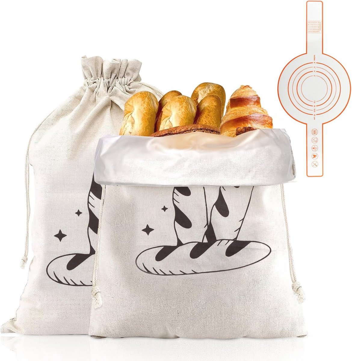 Linnen Broodzakken Pack van 2 44 x 30 cm Herbruikbare Broodzak voor Vers Brood