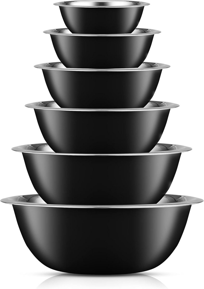 Set van 6 Roestvrijstalen Mengkommen voor Keuken - Inclusief Verschillende Maten