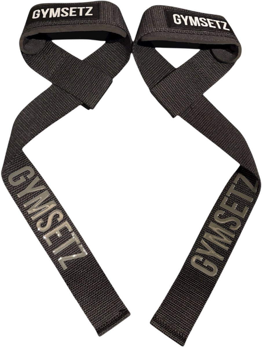 Gymsetz Premium Lifting Straps - Krachttraining Accessoires - Deadlift & Powerlifting Straps - 2 Stuks - Zwart & Grijs