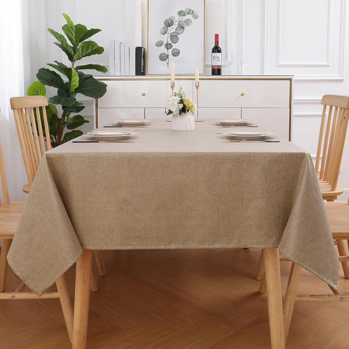 Waterafstotend Tafelkleed Linnenlook Rechthoekig - Vlekbestendig en Wasbaar - 100 x 140 cm