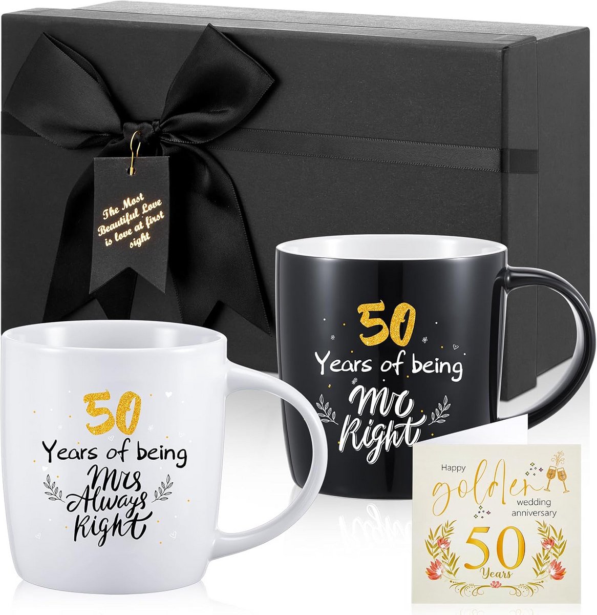 Geiserailie 2 kopjes keramische bekers 50 jaar Mr en Mrs met kaarten paren grappige kerstc