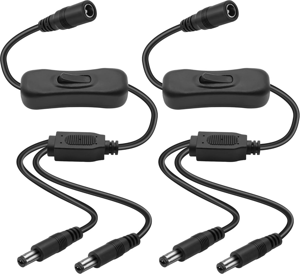 DC 5.5x2.1mm Y Splitter Kabel met Schakelaar voor CCTV Camera's en LED Strips - 2 Stuks