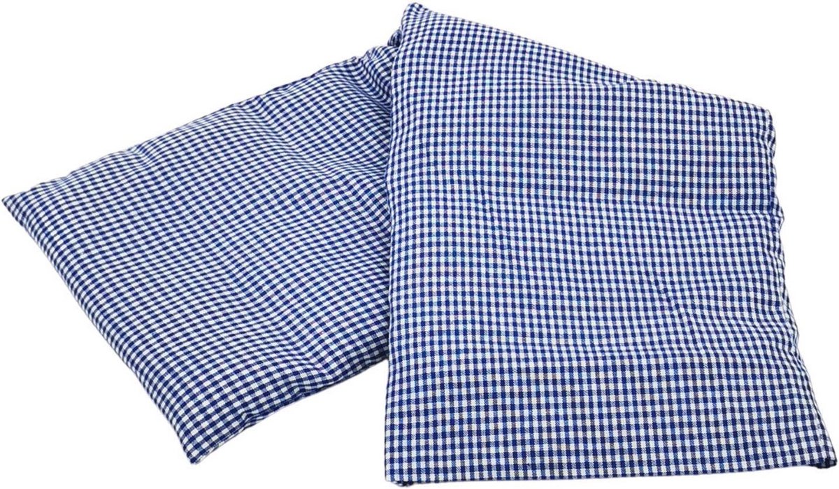 Korpelkussen 60x20 cm voor Nek, Schouder en Rug - Warmtekussen met Afneembare Overtrek in Blauw Witte Ruit