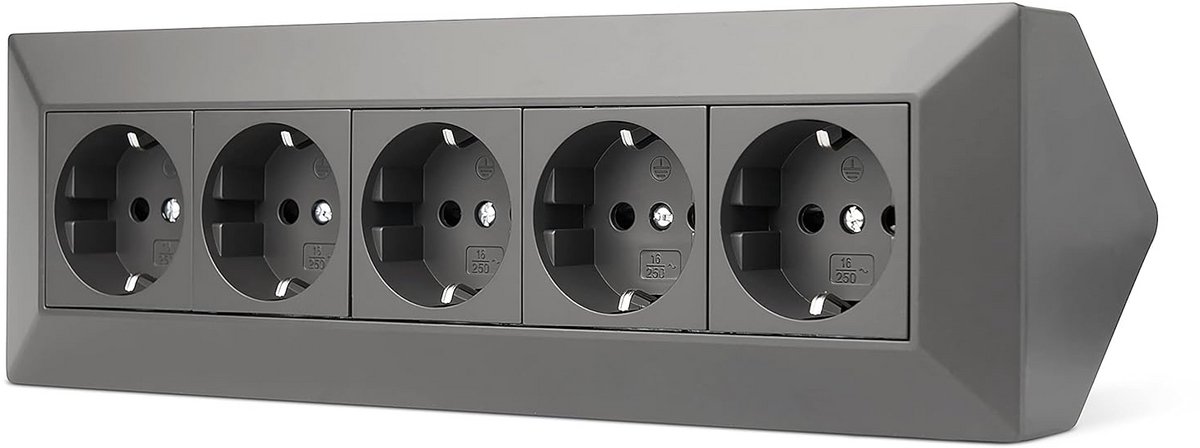 Meubelstopcontact 5-voudig - Hoekstopcontact - Keuken en kantoor - Veiligheidsstekker - 3600W 16A - Zwart