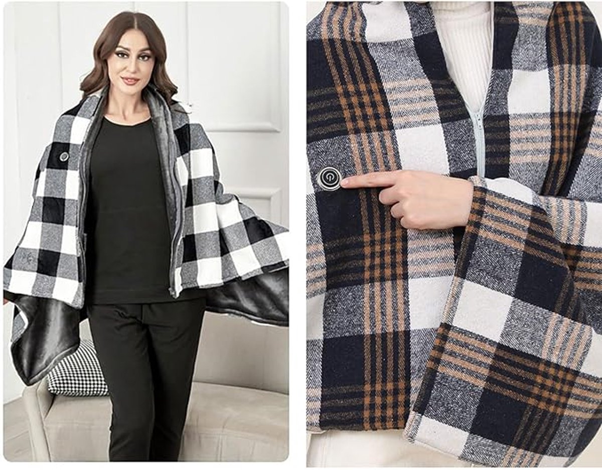 USB-verwarmde elektrische deken - Warmtekussen Nek - warmtedeken - Elektrische verwarmde sjaal - Elektrische Deken en Poncho - 3 Warmteniveaus - Dames en Heren - 143 x 72 cm – foto 6