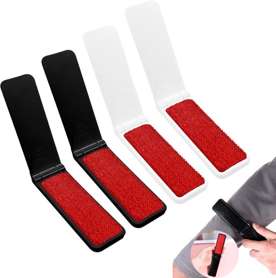 4-delige set - Opvouwbare pluizenborstel - Herbruikbaar - Kleefoppervlak - Geschikt voor kleding, meubels en dierenharen - Gemakkelijk schoon te maken - Zwart/Wit - 9,5 cm