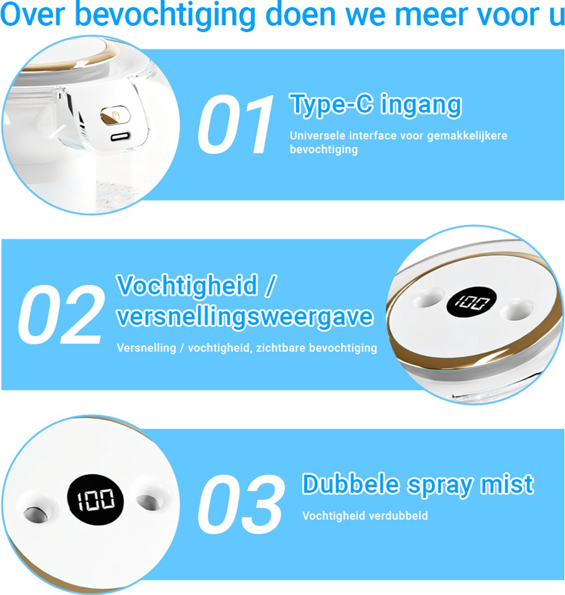 Ericbee Luchtbevochtiger met aromatherapie-Air Humidifier-Stille luchtbevochtiger voor Woonkamer, Kantoor, Babykamer, Slaapkamer-Aromatherapie-LED Sfeerverlichting-2L-40m2 thumbnail 2