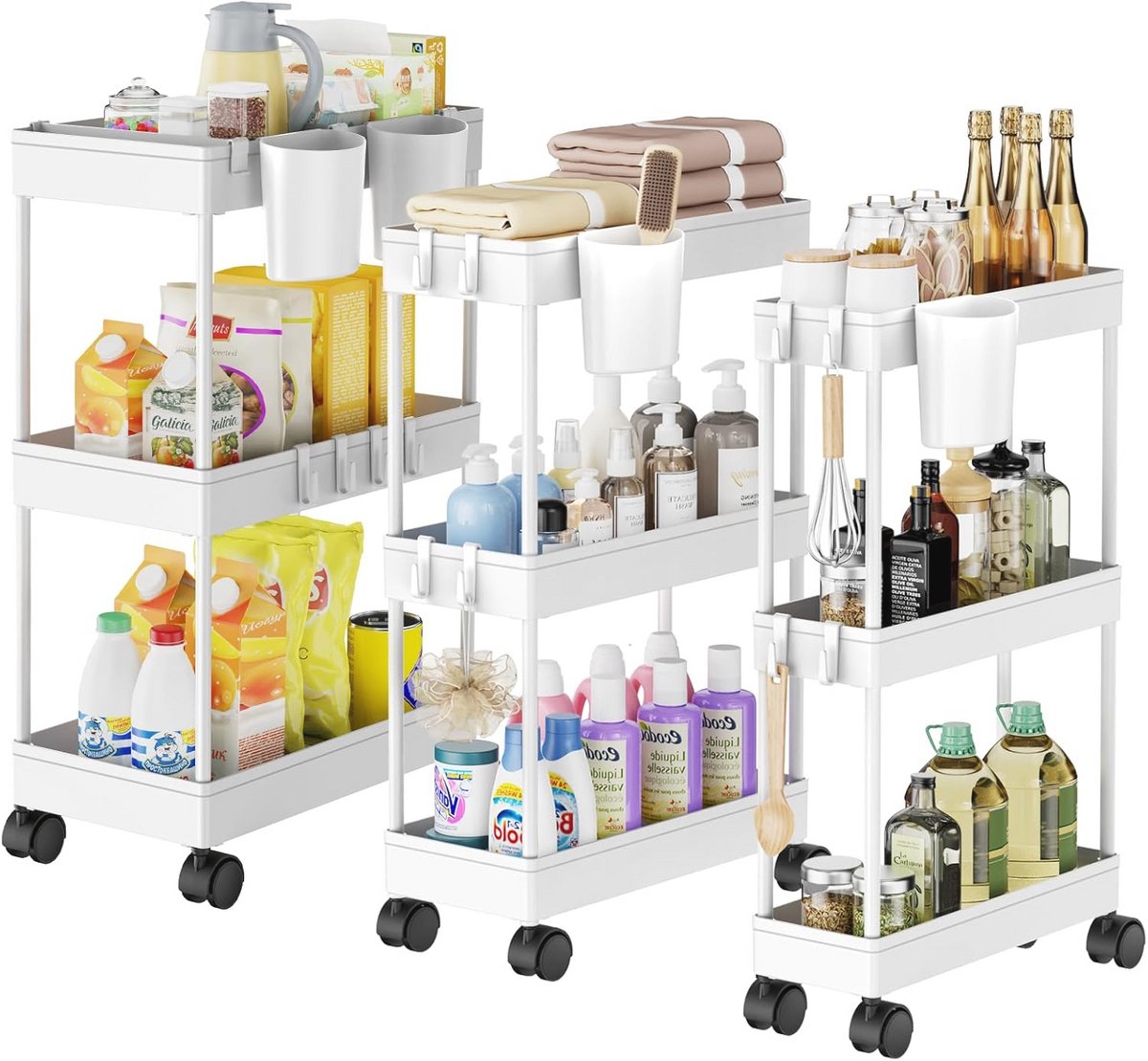 Mobiele Keukentrolley op Wieltjes - 3 Niveaus Lichtgewicht Organizer voor Speelgoed (Wit)