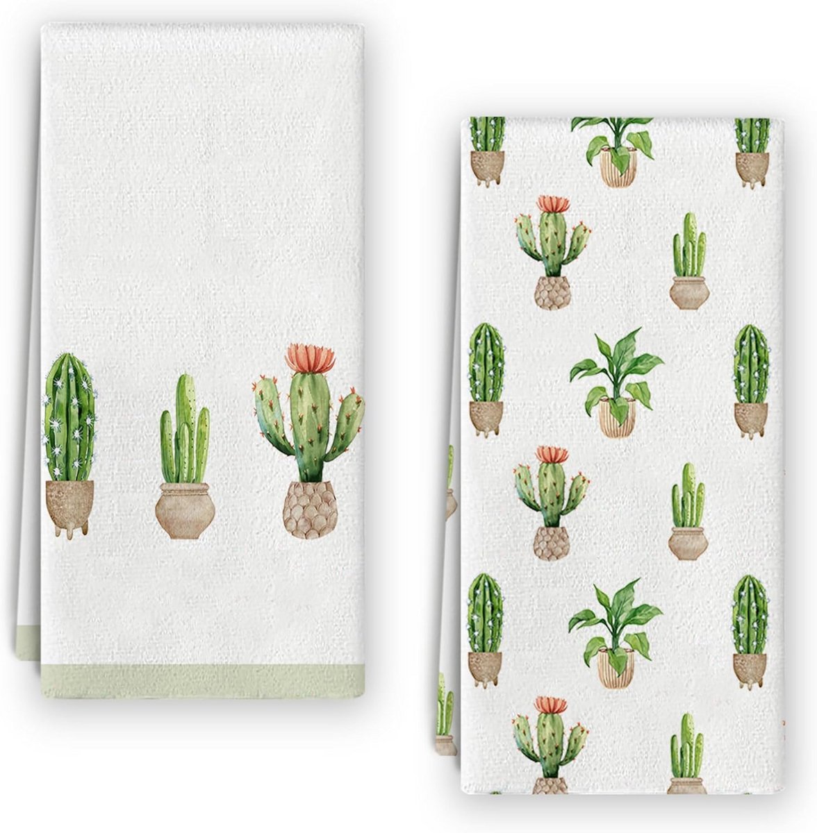Set van 2 Keukenhanddoeken met Cactus Thema - Absorberend en Decoratief