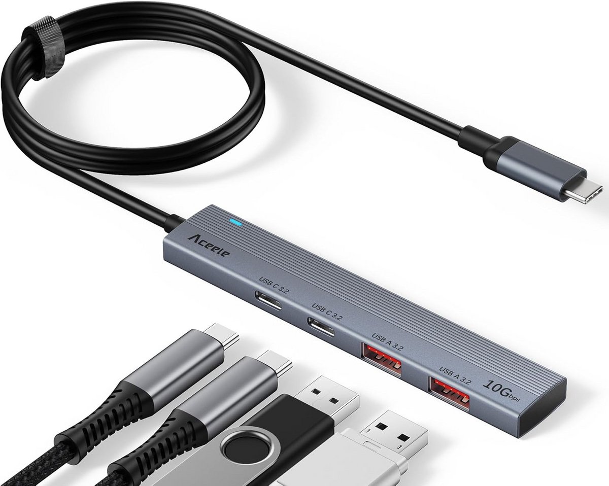 USB 3.2 Gen 2 Hub met 4 poorten - 10 Gbps, 100 cm kabel