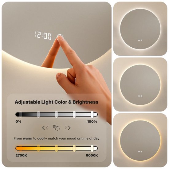 Mirlux Miroir de Salle de Bain avec Siècle des Lumières LED et Chauffage - Miroir Mural Rond - Miroir de Douche Anti Condensation - 80CM