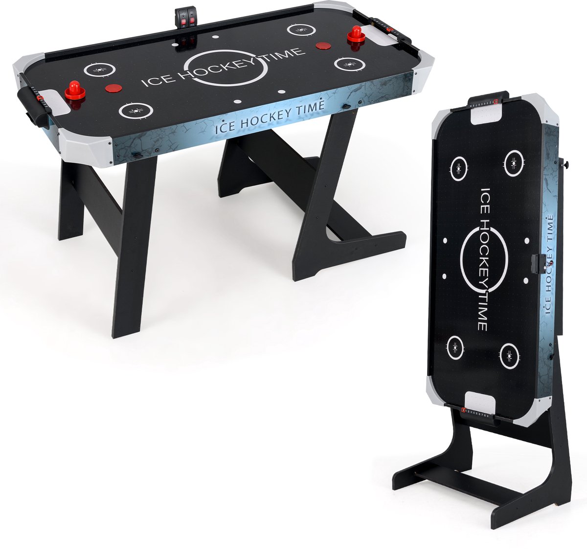 COSTWAY Airhockeytafel inklapbaar, Air Hockey-speeltafel, elektrisch met led-display en 12V-motor, luchthockeytafel met 2 pucks en 2 schuivers, voor kinderen en volwassenen, 144 x 68 x 79 cm