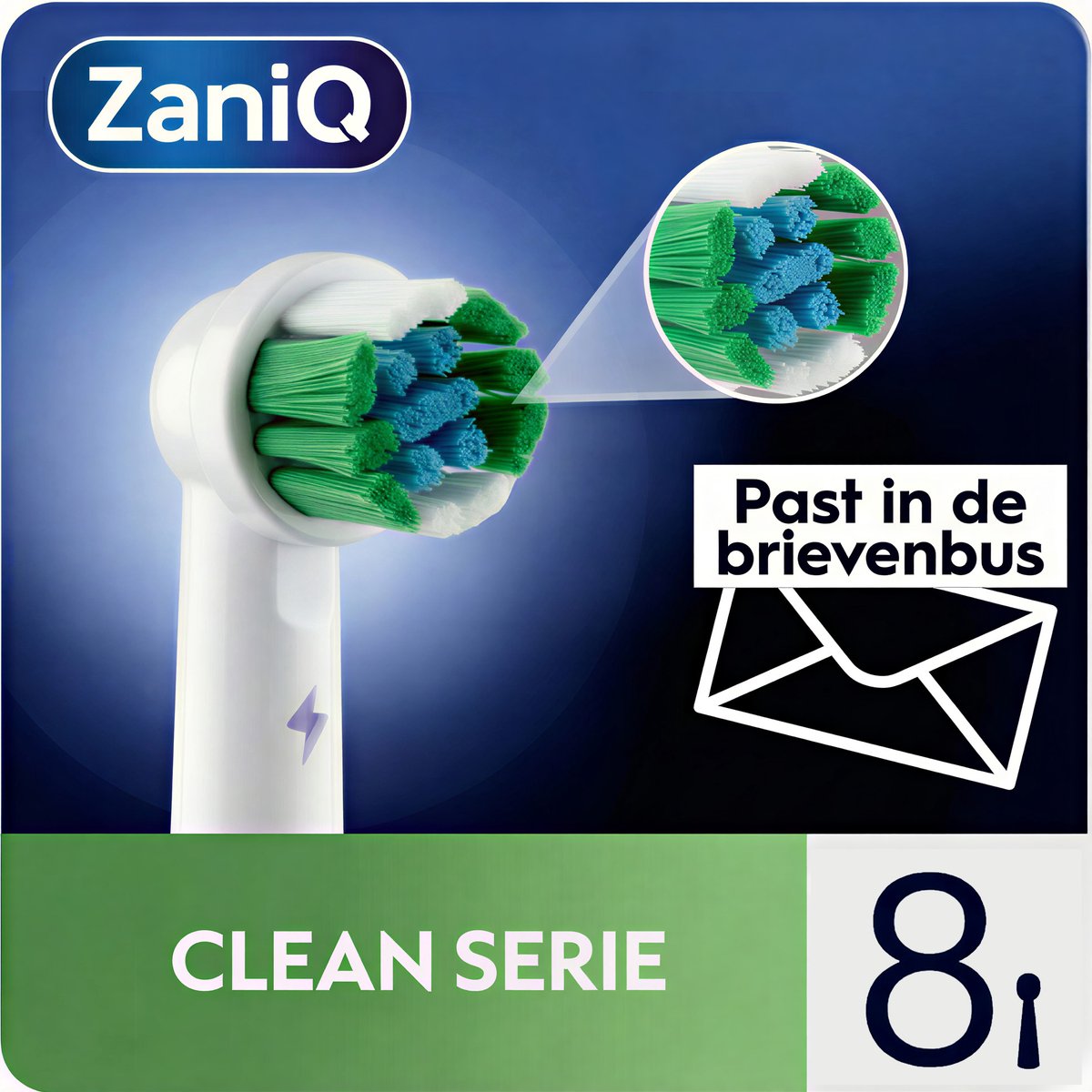 ZaniQ - Clean Serie - Universele Opzetborstels - 8 stuks - Niet Geschikt voor iO - Geschikt voor Oral-B - Borstel Met Zachte Haren - wit - Compatibel alternatief voor originele Oral-B® opzetborstels.