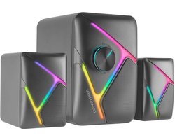 RGB 2.1 Gaming Luidsprekers en Subwoofer met Inverted 3D Surround, Compacte Luidsprekers met Dynamische Verlichting, USB en 3,5mm Jack