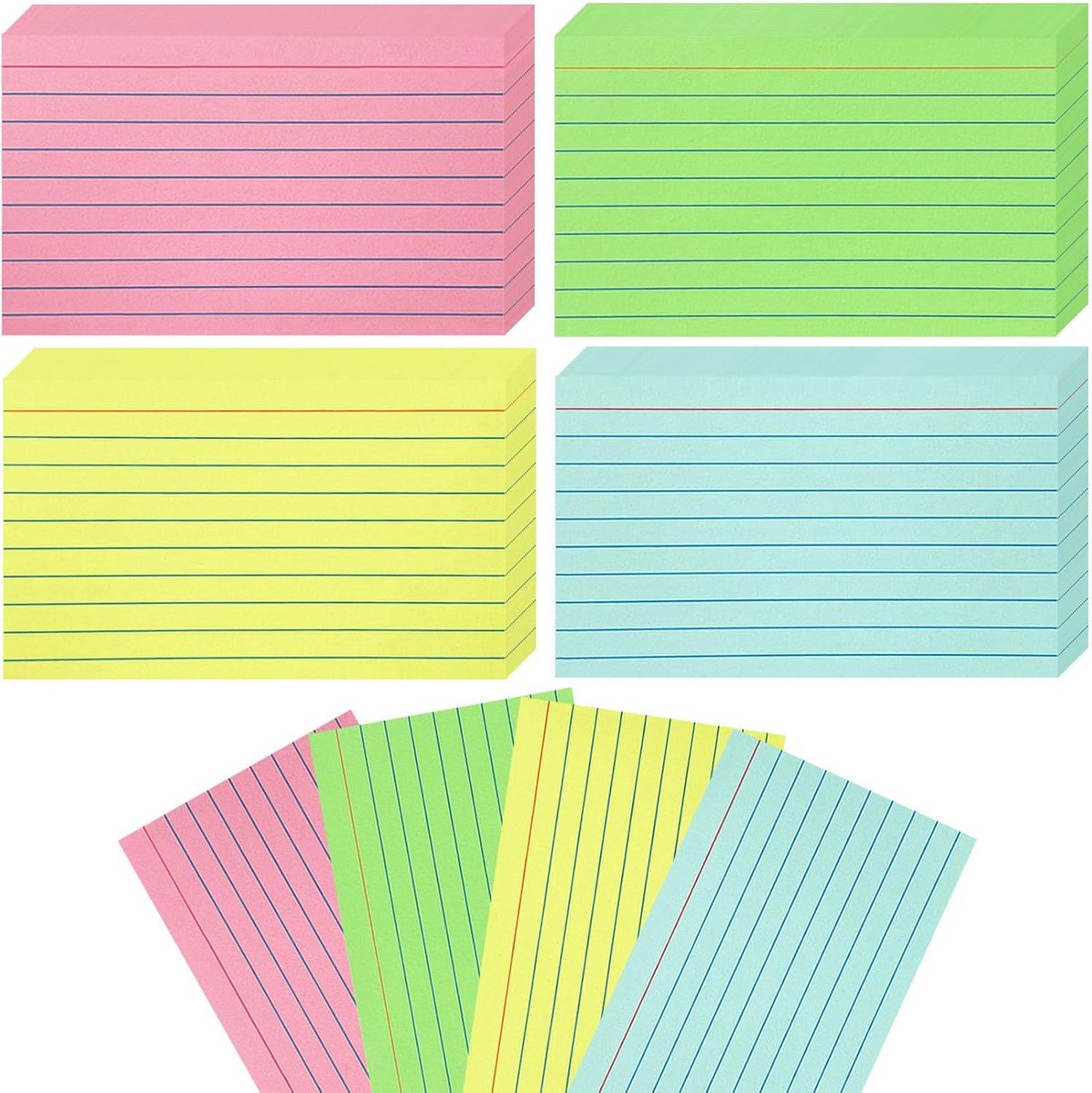 Gekleurde Indexkaarten 3x5 inch Gelinieerd - Studiekaarten voor School en Kantoor