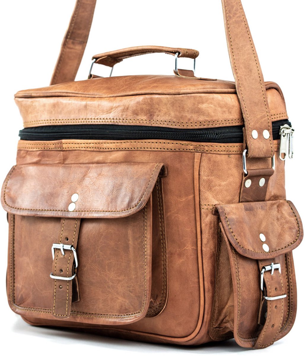 OnceDoce® Schoudertas Echt Leer Werktas Fototas Picknicktas 35x25x15cm Urban Chique ‘Alba’ model 0189