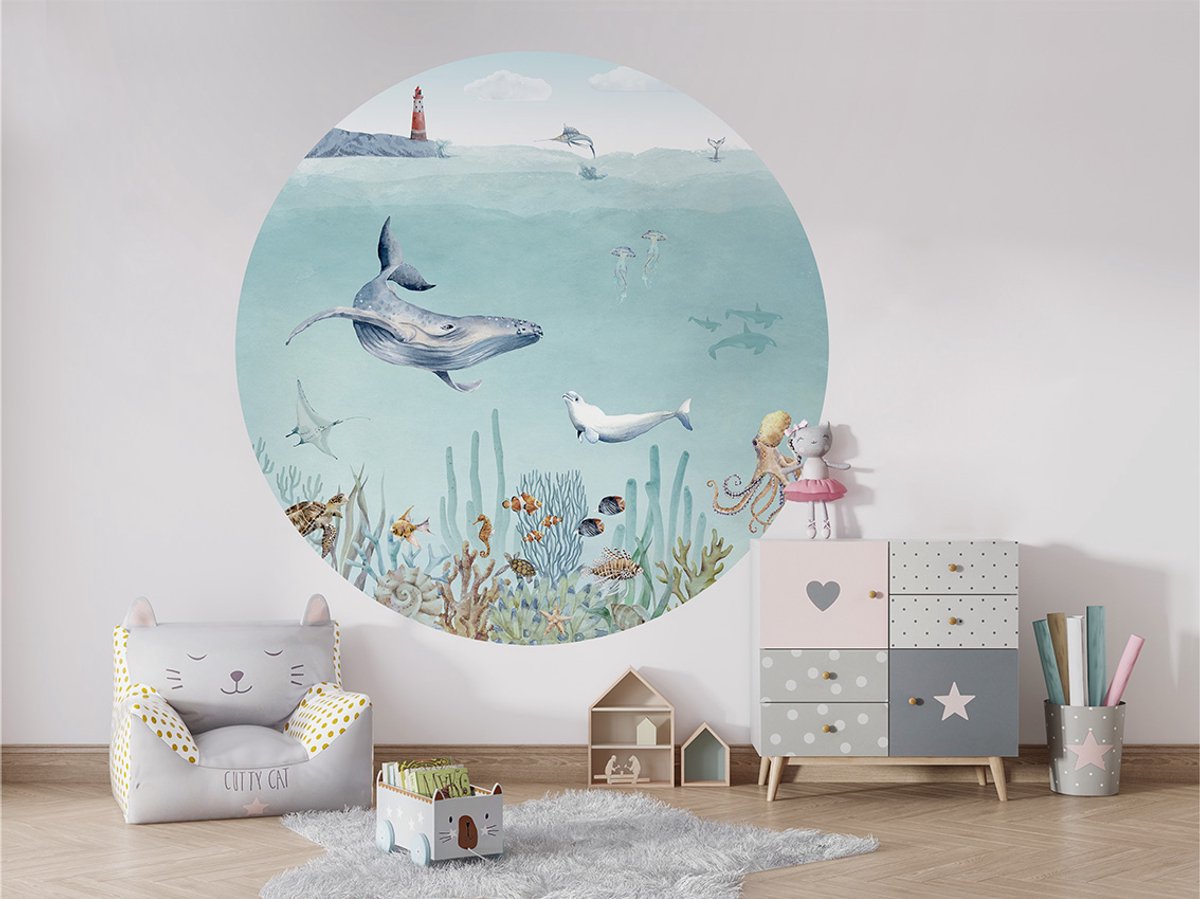 Muurcirkel- Wanddecoratie - kinderkamer - Babykamer - Onderwaterwereld - Secret Sealife - ø 100 cm