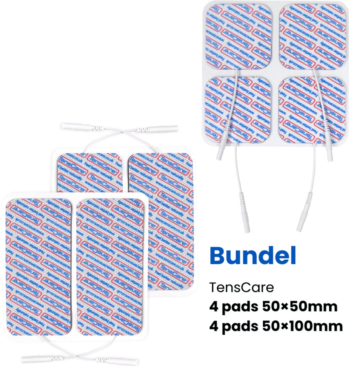 TensCare - Bundel 4 pads 50×50mm (1 set) + 4 pads 50×100mm (1 set) | electroden pads tens | elektrodenpads | Zelfklevende Elektroden Pads | electroden pads tens | elektrodenpads | Zelfklevende Elektroden Pads |